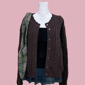 vintage 90s brown girly granola cottagecore pointelle knit cardigan